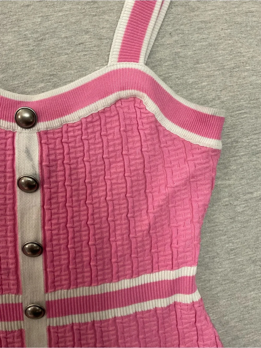 Fashion nova Pink Knit Button-Front Sheath Dress with White Trim - Picture 5 of 7